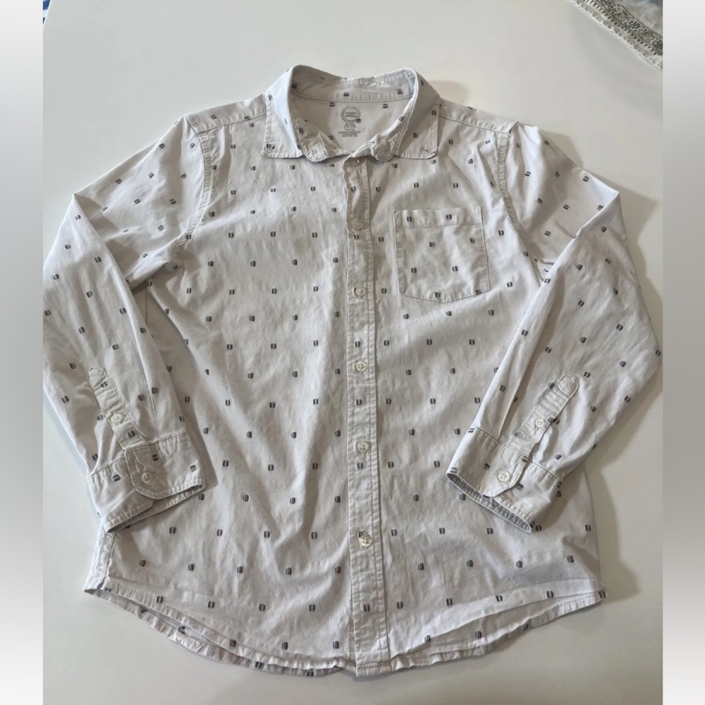 Wonder Nation Boys Button Down Shirt Sz XL 14-16 HUSKY Long Sleeve White